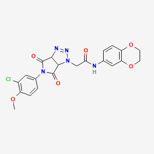 molecular formula C21H18ClN5O6 B2505271 2-[5-(3-chloro-4-methoxyphenyl)-4,6-dioxo-4,5,6,6a-tetrahydropyrrolo[3,4-d][1,2,3]triazol-1(3aH)-yl]-N-(2,3-dihydro-1,4-benzodioxin-6-yl)acetamide CAS No. 1052606-22-0