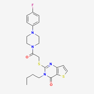 molecular formula C22H25FN4O2S2 B2505296 3-butyl-2-({2-[4-(4-fluorophenyl)piperazin-1-yl]-2-oxoethyl}sulfanyl)thieno[3,2-d]pyrimidin-4(3H)-one CAS No. 1252815-75-0