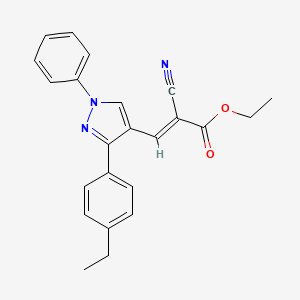 molecular formula C23H21N3O2 B2505331 (E)-ethyl 2-cyano-3-(3-(4-ethylphenyl)-1-phenyl-1H-pyrazol-4-yl)acrylate CAS No. 475626-53-0