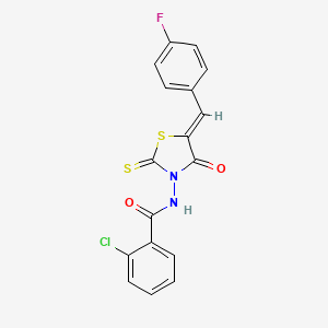 molecular formula C17H10ClFN2O2S2 B2505333 2-chloro-N-[(5Z)-5-[(4-fluorophenyl)methylidene]-4-oxo-2-sulfanylidene-1,3-thiazolidin-3-yl]benzamide CAS No. 306322-15-6