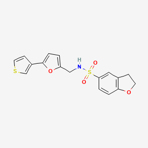 molecular formula C17H15NO4S2 B2505361 N-((5-(thiophen-3-yl)furan-2-yl)methyl)-2,3-dihydrobenzofuran-5-sulfonamide CAS No. 2034565-42-7