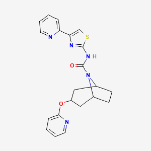 molecular formula C21H21N5O2S B2505371 N-[4-(pyridin-2-yl)-1,3-thiazol-2-yl]-3-(pyridin-2-yloxy)-8-azabicyclo[3.2.1]octane-8-carboxamide CAS No. 2109278-01-3