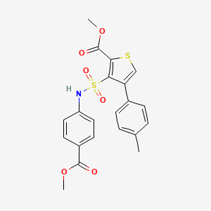 molecular formula C21H19NO6S2 B2505372 Methyl 3-({[4-(methoxycarbonyl)phenyl]amino}sulfonyl)-4-(4-methylphenyl)thiophene-2-carboxylate CAS No. 941889-09-4