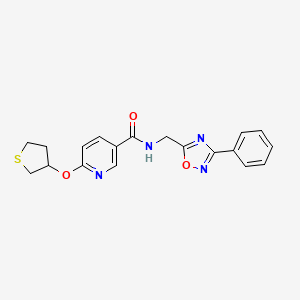 molecular formula C19H18N4O3S B2505415 N-[(3-phenyl-1,2,4-oxadiazol-5-yl)methyl]-6-(thiolan-3-yloxy)pyridine-3-carboxamide CAS No. 2034619-51-5