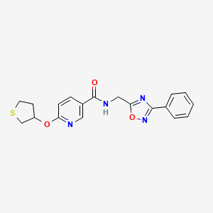 molecular formula C19H18N4O3S B2505415 N-((3-苯基-1,2,4-噁二唑-5-基)甲基)-6-((四氢噻吩-3-基)氧基)烟酰胺 CAS No. 2034619-51-5