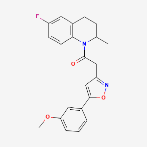 molecular formula C22H21FN2O3 B2505423 1-(6-fluoro-2-methyl-1,2,3,4-tetrahydroquinolin-1-yl)-2-[5-(3-methoxyphenyl)-1,2-oxazol-3-yl]ethan-1-one CAS No. 953252-61-4