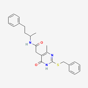 molecular formula C24H27N3O2S B2505428 2-(2-(benzylthio)-4-methyl-6-oxo-1,6-dihydropyrimidin-5-yl)-N-(4-phenylbutan-2-yl)acetamide CAS No. 1105214-51-4