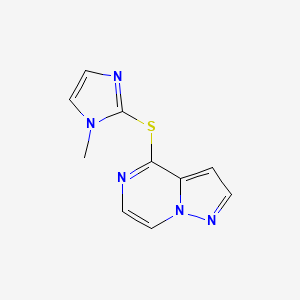 molecular formula C10H9N5S B2505435 4-((1-methyl-1H-imidazol-2-yl)thio)pyrazolo[1,5-a]pyrazine CAS No. 2320955-51-7