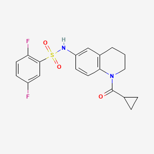 molecular formula C19H18F2N2O3S B2505465 N-(1-cyclopropanecarbonyl-1,2,3,4-tetrahydroquinolin-6-yl)-2,5-difluorobenzene-1-sulfonamide CAS No. 932364-21-1
