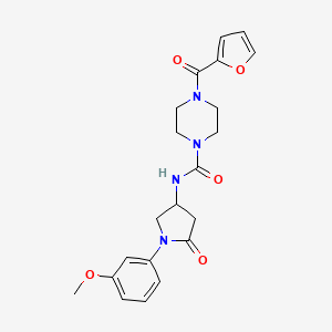 molecular formula C21H24N4O5 B2505473 4-(furan-2-carbonyl)-N-[1-(3-methoxyphenyl)-5-oxopyrrolidin-3-yl]piperazine-1-carboxamide CAS No. 891095-94-6