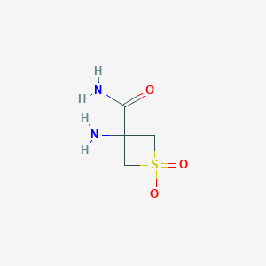molecular formula C4H8N2O3S B2505499 3-Amino-1,1-dioxo-thietane-3-carboxamide CAS No. 2284963-77-3