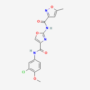 molecular formula C16H13ClN4O5 B2505638 N-(4-((3-chloro-4-methoxyphenyl)carbamoyl)oxazol-2-yl)-5-methylisoxazole-3-carboxamide CAS No. 1428374-14-4