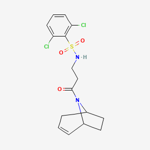 molecular formula C16H18Cl2N2O3S B2505672 N-(3-{8-azabicyclo[3.2.1]oct-2-en-8-yl}-3-oxopropyl)-2,6-dichlorobenzene-1-sulfonamide CAS No. 1797739-77-5