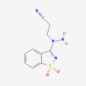 molecular formula C10H10N4O2S B2505681 3-[1-(1,1-Dioxido-1,2-benzisothiazol-3-yl)hydrazino]propanenitrile CAS No. 114997-77-2