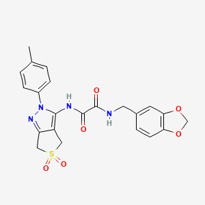 molecular formula C22H20N4O6S B2505690 N'-[(2H-1,3-benzodioxol-5-yl)methyl]-N-[2-(4-methylphenyl)-5,5-dioxo-2H,4H,6H-5lambda6-thieno[3,4-c]pyrazol-3-yl]ethanediamide CAS No. 899750-99-3