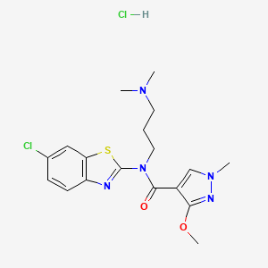 molecular formula C18H23Cl2N5O2S B2505733 N-(6-chloro-1,3-benzothiazol-2-yl)-N-[3-(dimethylamino)propyl]-3-methoxy-1-methyl-1H-pyrazole-4-carboxamide hydrochloride CAS No. 1351617-50-9