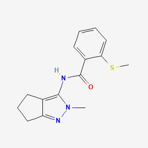 molecular formula C15H17N3OS B2505738 N-{2-methyl-2H,4H,5H,6H-cyclopenta[c]pyrazol-3-yl}-2-(methylsulfanyl)benzamide CAS No. 1105221-95-1