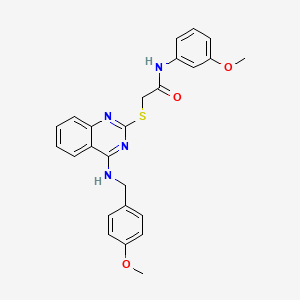 molecular formula C25H24N4O3S B2505749 N-(3-methoxyphenyl)-2-[(4-{[(4-methoxyphenyl)methyl]amino}quinazolin-2-yl)sulfanyl]acetamide CAS No. 688355-44-4