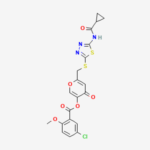 6-(((5-(cyclopropanecarboxamido)-1,3,4-thiadiazol-2-yl)thio)methyl)-4-oxo-4H-pyran-3-yl 5-chloro-2-methoxybenzoate