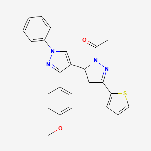 molecular formula C25H22N4O2S B2505804 1-[3-[3-(4-Methoxyphenyl)-1-phenylpyrazol-4-yl]-5-thiophen-2-yl-3,4-dihydropyrazol-2-yl]ethanone CAS No. 402951-09-1