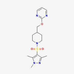 2-[[1-(1,3,5-Trimethylpyrazol-4-yl)sulfonylpiperidin-4-yl]methoxy]pyrimidine