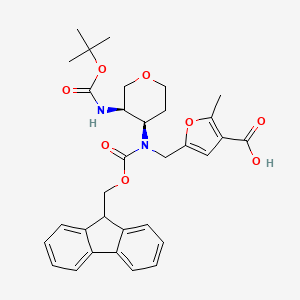 5-[[9H-Fluoren-9-ylmethoxycarbonyl-[(3R,4R)-3-[(2-methylpropan-2-yl)oxycarbonylamino]oxan-4-yl]amino]methyl]-2-methylfuran-3-carboxylic acid