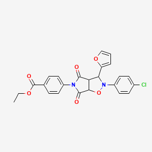 molecular formula C24H19ClN2O6 B2505897 ethyl 4-[2-(4-chlorophenyl)-3-(furan-2-yl)-4,6-dioxo-hexahydro-2H-pyrrolo[3,4-d][1,2]oxazol-5-yl]benzoate CAS No. 1005056-24-5