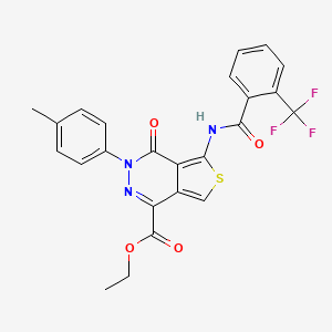 molecular formula C24H18F3N3O4S B2505943 ethyl 3-(4-methylphenyl)-4-oxo-5-[2-(trifluoromethyl)benzamido]-3H,4H-thieno[3,4-d]pyridazine-1-carboxylate CAS No. 851948-45-3