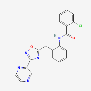 2-chloro-N-(2-((3-(pyrazin-2-yl)-1,2,4-oxadiazol-5-yl)methyl)phenyl)benzamide