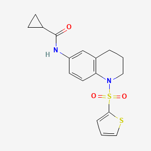 molecular formula C17H18N2O3S2 B2505959 N-(1-(thiophen-2-ylsulfonyl)-1,2,3,4-tetrahydroquinolin-6-yl)cyclopropanecarboxamide CAS No. 941929-66-4