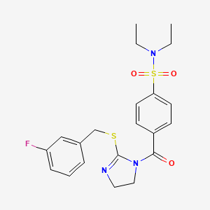 molecular formula C21H24FN3O3S2 B2506003 N,N-diethyl-4-(2-((3-fluorobenzyl)thio)-4,5-dihydro-1H-imidazole-1-carbonyl)benzenesulfonamide CAS No. 851865-38-8