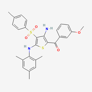 molecular formula C28H28N2O4S2 B2506022 (3-Amino-5-(mesitylamino)-4-tosylthiophen-2-yl)(3-methoxyphenyl)methanone CAS No. 1115520-04-1