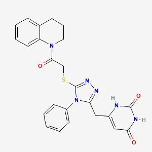 molecular formula C24H22N6O3S B2506028 6-[[5-[2-(3,4-dihydro-2H-quinolin-1-yl)-2-oxoethyl]sulfanyl-4-phenyl-1,2,4-triazol-3-yl]methyl]-1H-pyrimidine-2,4-dione CAS No. 852046-57-2