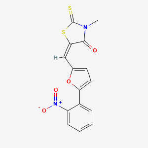 molecular formula C15H10N2O4S2 B2506034 (5E)-3-Methyl-5-{[5-(2-nitrophenyl)furan-2-YL]methylidene}-2-sulfanylidene-1,3-thiazolidin-4-one CAS No. 691881-57-9