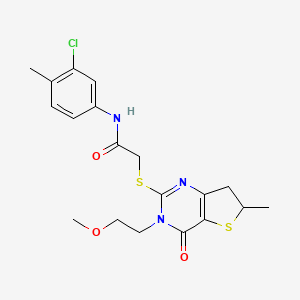 molecular formula C19H22ClN3O3S2 B2506046 N-(3-chloro-4-methylphenyl)-2-((3-(2-methoxyethyl)-6-methyl-4-oxo-3,4,6,7-tetrahydrothieno[3,2-d]pyrimidin-2-yl)thio)acetamide CAS No. 851410-33-8