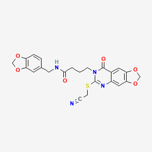 molecular formula C23H20N4O6S B2506048 N-[(2H-1,3-benzodioxol-5-yl)methyl]-4-{6-[(cyanomethyl)sulfanyl]-8-oxo-2H,7H,8H-[1,3]dioxolo[4,5-g]quinazolin-7-yl}butanamide CAS No. 688060-22-2