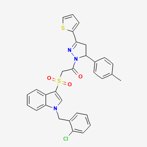 2-((1-(2-chlorobenzyl)-1H-indol-3-yl)sulfonyl)-1-(3-(thiophen-2-yl)-5-(p-tolyl)-4,5-dihydro-1H-pyrazol-1-yl)ethanone