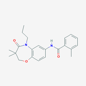 molecular formula C22H26N2O3 B2506082 N-(3,3-dimethyl-4-oxo-5-propyl-2,3,4,5-tetrahydro-1,5-benzoxazepin-7-yl)-2-methylbenzamide CAS No. 921521-38-2