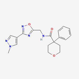 molecular formula C19H21N5O3 B2506119 N-{[3-(1-methyl-1H-pyrazol-4-yl)-1,2,4-oxadiazol-5-yl]methyl}-4-phenyloxane-4-carboxamide CAS No. 2034559-76-5