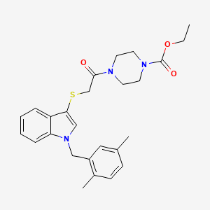 molecular formula C26H31N3O3S B2506150 ethyl 4-[2-({1-[(2,5-dimethylphenyl)methyl]-1H-indol-3-yl}sulfanyl)acetyl]piperazine-1-carboxylate CAS No. 681279-49-2