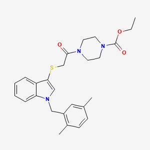 B2506150 Ethyl 4-[2-[1-[(2,5-dimethylphenyl)methyl]indol-3-yl]sulfanylacetyl]piperazine-1-carboxylate CAS No. 681279-49-2