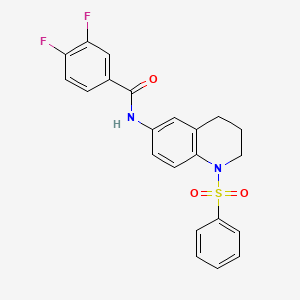 molecular formula C22H18F2N2O3S B2506188 3,4-difluoro-N-(1-(phenylsulfonyl)-1,2,3,4-tetrahydroquinolin-6-yl)benzamide CAS No. 941916-07-0