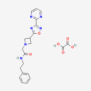 molecular formula C21H22N6O6 B2506192 N-phenethyl-2-(3-(3-(pyrimidin-2-yl)-1,2,4-oxadiazol-5-yl)azetidin-1-yl)acetamide oxalate CAS No. 1351658-62-2