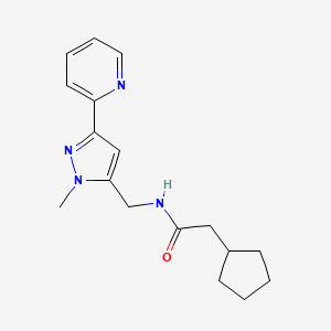 2-Cyclopentyl-N-[(2-methyl-5-pyridin-2-ylpyrazol-3-yl)methyl]acetamide