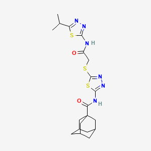 molecular formula C20H26N6O2S3 B2506259 N-{5-[({[5-(propan-2-yl)-1,3,4-thiadiazol-2-yl]carbamoyl}methyl)sulfanyl]-1,3,4-thiadiazol-2-yl}adamantane-1-carboxamide CAS No. 389074-03-7