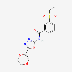 molecular formula C15H15N3O6S B2506393 N-[5-(5,6-dihydro-1,4-dioxin-2-yl)-1,3,4-oxadiazol-2-yl]-3-(ethanesulfonyl)benzamide CAS No. 886923-90-6