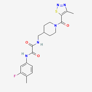 molecular formula C19H22FN5O3S B2506501 N'-(3-fluoro-4-methylphenyl)-N-{[1-(4-methyl-1,2,3-thiadiazole-5-carbonyl)piperidin-4-yl]methyl}ethanediamide CAS No. 1235047-27-4