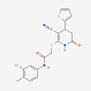 molecular formula C19H16ClN3O2S2 B2506530 N-(3-chloro-4-methylphenyl)-2-{[3-cyano-6-oxo-4-(thiophen-2-yl)-1,4,5,6-tetrahydropyridin-2-yl]sulfanyl}acetamide CAS No. 375828-06-1