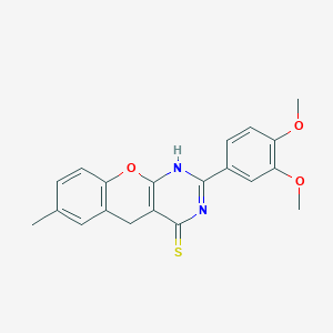 molecular formula C20H18N2O3S B2506545 2-(3,4-dimethoxyphenyl)-7-methyl-3H,4H,5H-chromeno[2,3-d]pyrimidine-4-thione CAS No. 866808-04-0