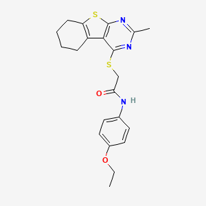 molecular formula C21H23N3O2S2 B2506644 N-(4-ethoxyphenyl)-2-({5-methyl-8-thia-4,6-diazatricyclo[7.4.0.0^{2,7}]trideca-1(9),2(7),3,5-tetraen-3-yl}sulfanyl)acetamide CAS No. 701241-06-7